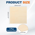 MECCANIXITY 3pcs Basswood Sheets 8 x 8 x 1/16 Inch Unfinished Wood Boards - Image 2