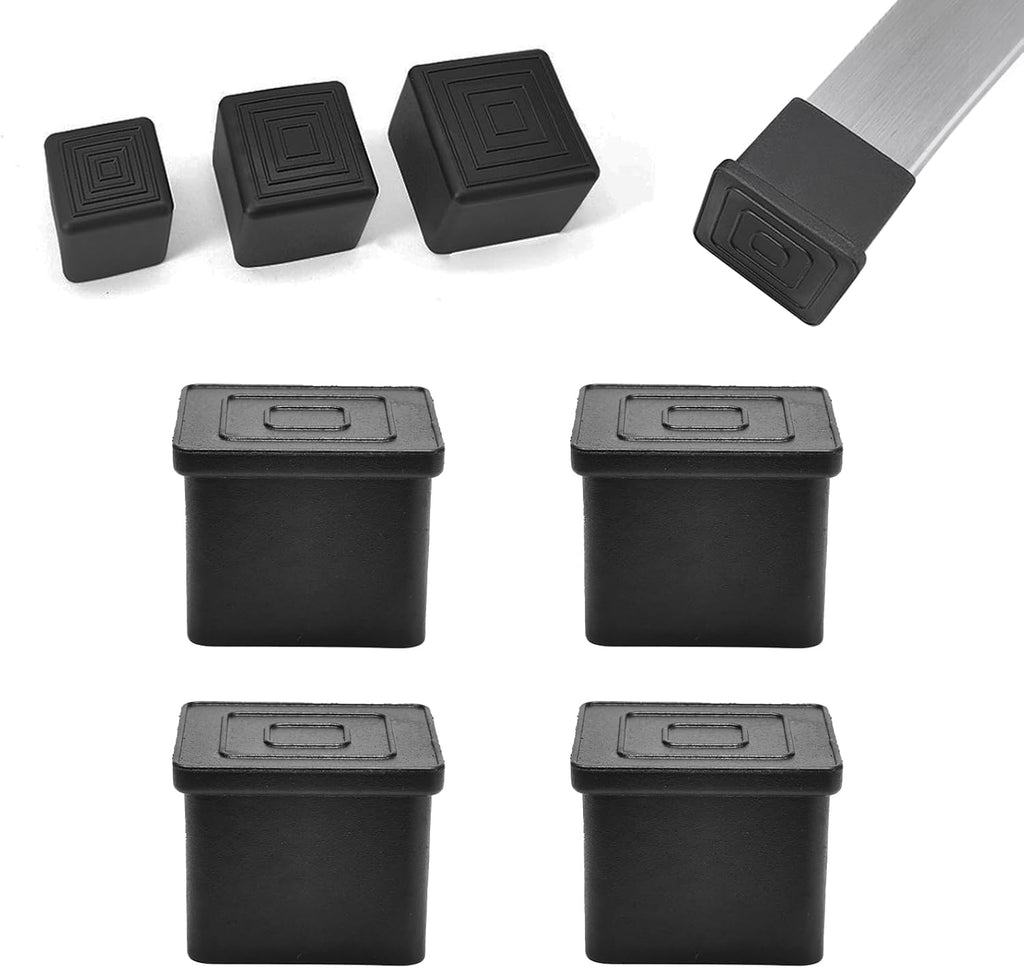 4 Pcs 2-3/8" x 2-3/8" Square Rubber Chair Leg Caps, PVC Table Leg Covers, Flexible & Anti-Slip Furniture Leg End Caps, Chair Leg Floor Protectors for Bar Stool Leg Patio Indoor, Black