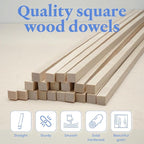 DIY Wooden Square Dowel Rod 1/4-inch x 18 Pack of 25 Hobby Wood Sticks - Image 2