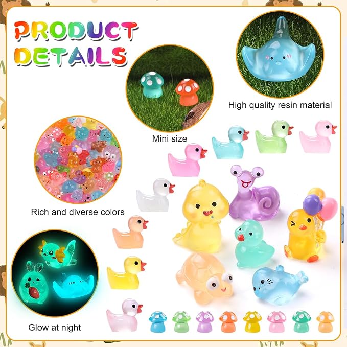 DIYDEC 206pcs Mini Luminous Resin Animals, Miniatures Glow in The Dark Toys - Image 3