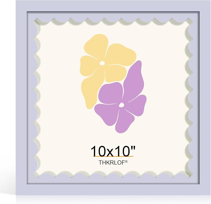 10x10 Picture Frame with Wavy Mat, Wooden Real Glass 10 x 10 Photo Frame by THKRLOF