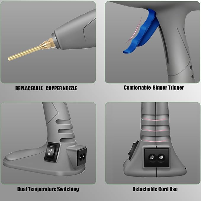 MONVICT Hot Melt Glue Gun with 7 Copper Nozzles, Heavy Duty | 3 Silicone Finger - Image 6