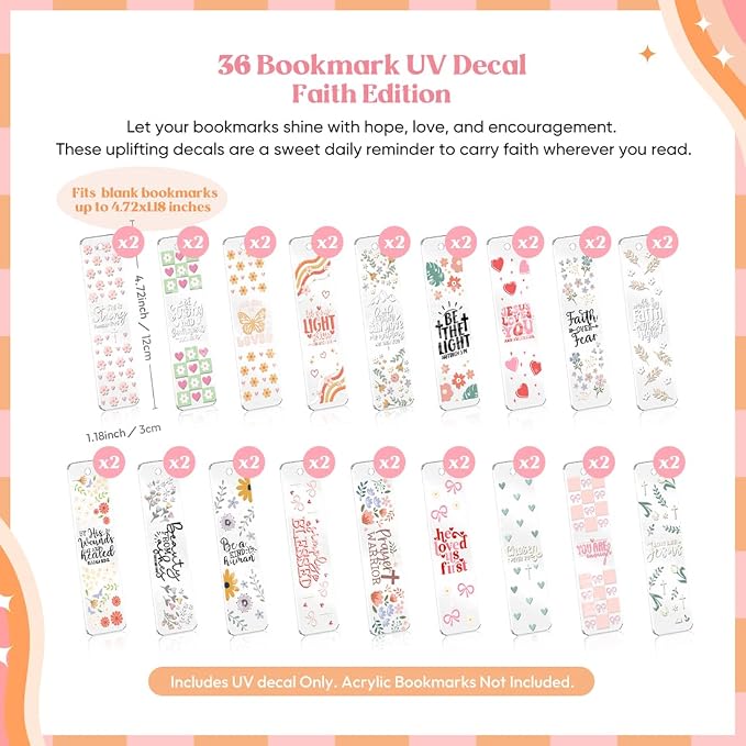 Kaciola 36 Sheets Faith Theme UV DTF Bookmark Wraps, Acrylic Bookmark Blanks UV - Image 3