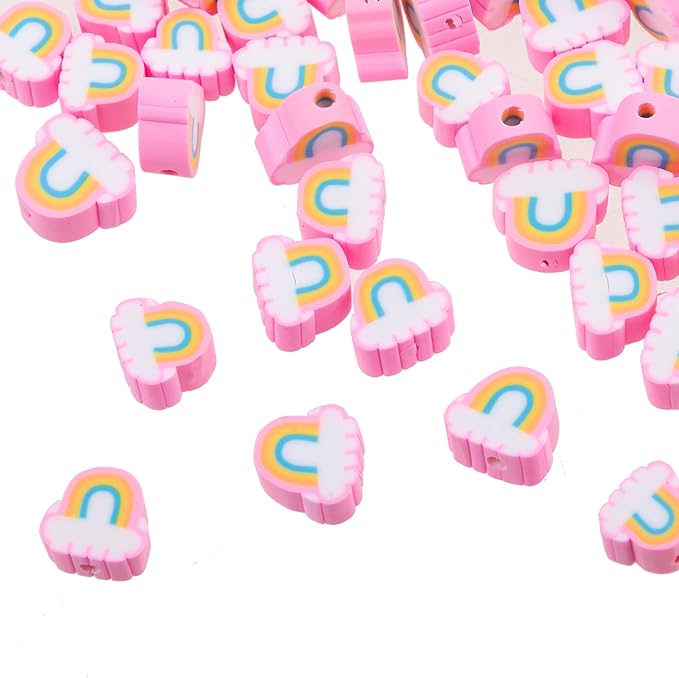 100pcs Pink Rainbow Polymer Clay Spacer Beads - Image 3