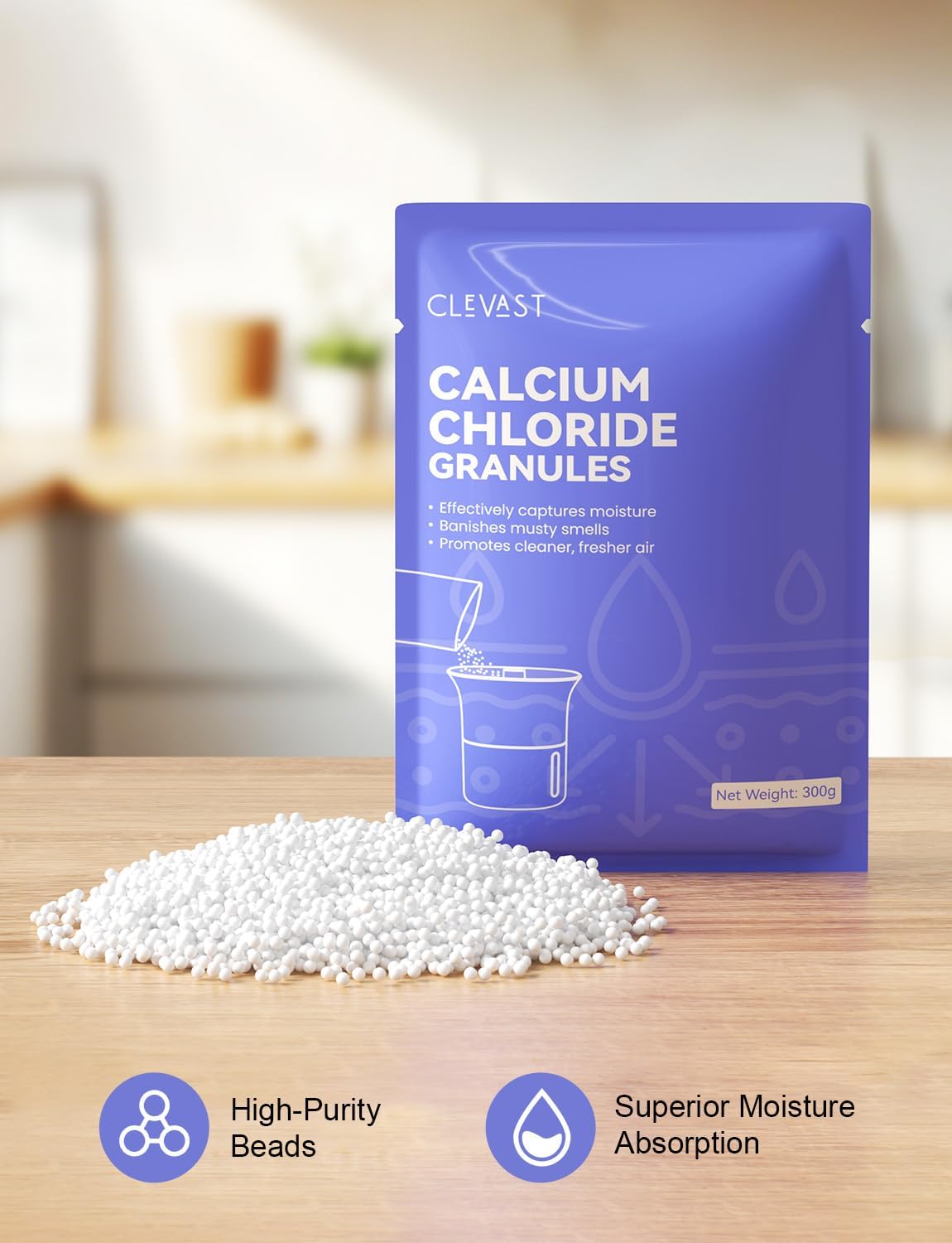 CLEVAST Moisture Absorber Refillable Beads, 6.3 lb, 12.5OZ/Pack, 8 Pack, Unscented