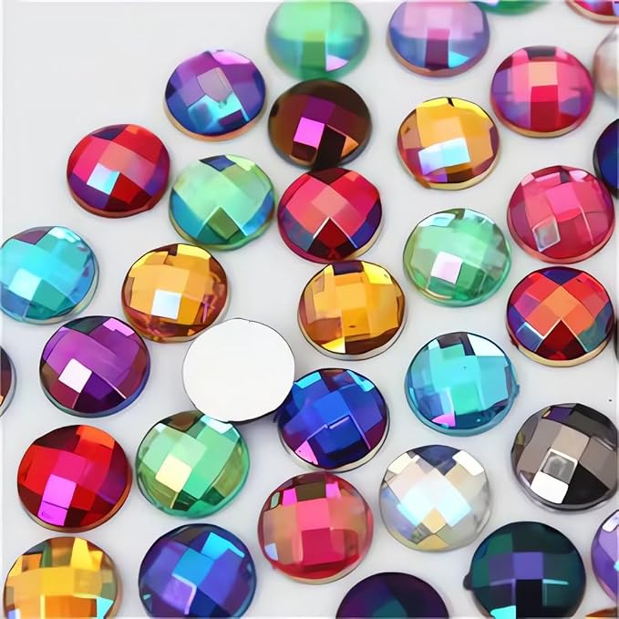 12mm 200pcs AB Colour Jewel Gems Round Flat Back Rhinestones, Reticulated by Unknown