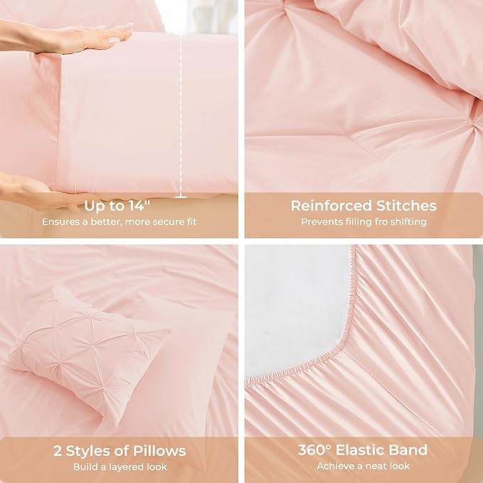 Sasttie Full Size Comforter Set, 7-Piece Bed in a Bag, Pintuck Bedding Set - Image 5
