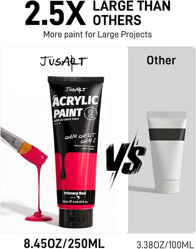 JusArt Red Acrylic Paint, 8.45oz/250ml Large Tube, Heavy Body Rich Pigment - Image 4