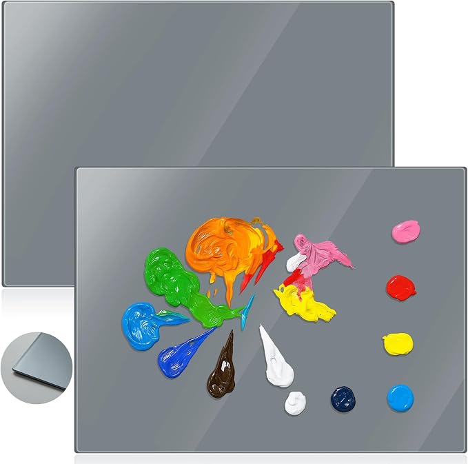 Nuanchu 2 Pcs 12 x 16 Inches Neutral Grey Tempered Glass Palette by Nuanchu