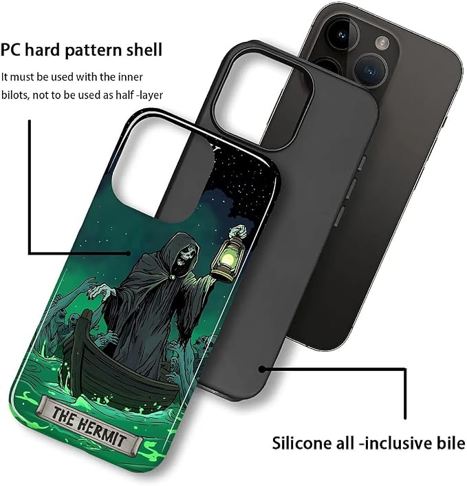 ZHEGAILIAN Case for iPhone 15 Pro, The Hermit Night Skull Durable Shockproof - Image 2