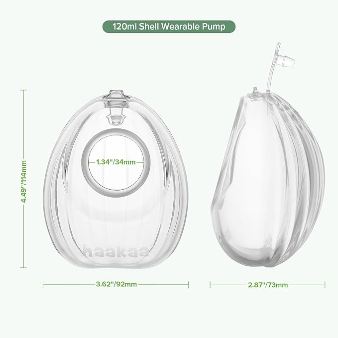 haakaa Wearable Shell Breast Pump 2-in-1 Hands-Free & Passive Silicone Milk Catcher | Discreet & Comfortable | Prevents Nipple Irritation | Easy to Clean and Use for Leakage Collection, 120ml -1 pc