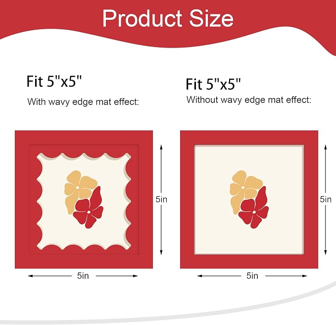 5x5 Picture Frame with Wavy Mat, Wooden Real Glass 5 x 5 Photo Frame - Image 2