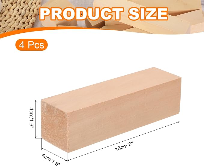 MECCANIXITY 4Pcs Basswood Carving Block, 1.6"x1.6"x6" Square Wooden Dowels - Image 2