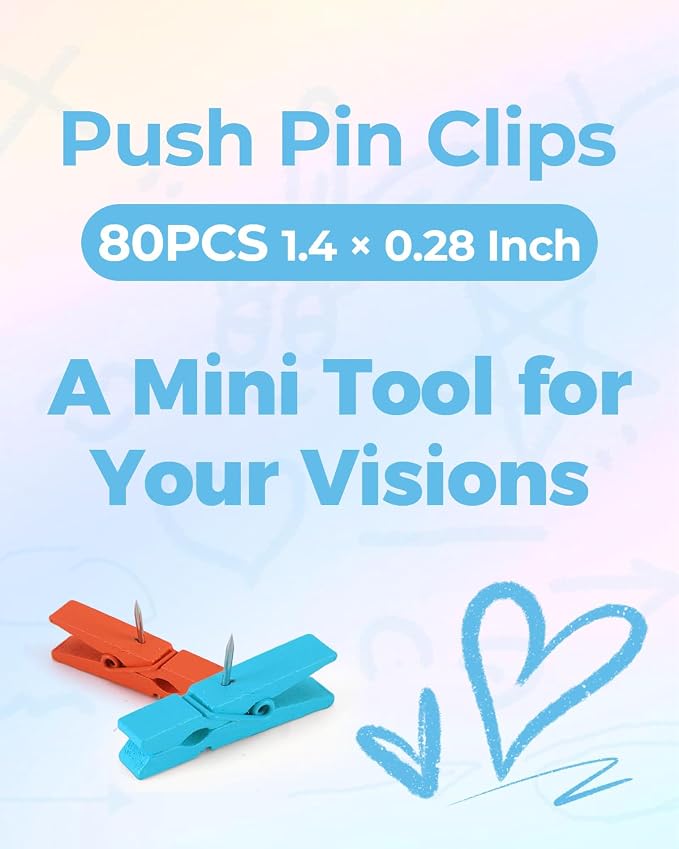 80Pcs Colorful Wooden Push Pin Clips, Decorative Thumbtack - Image 7