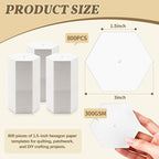800 PCS Hexagon Piecing Paper Templates, 1.5" White Paper templates, Quilting - Image 2