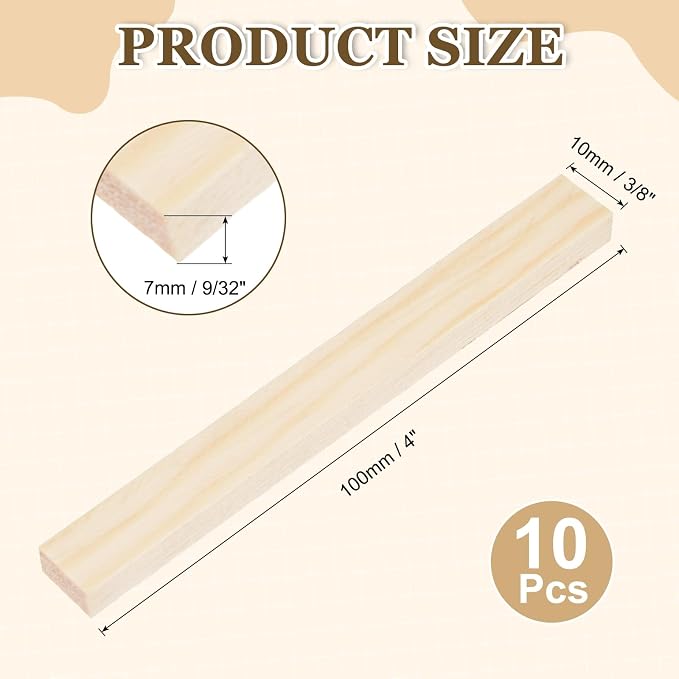 MECCANIXITY 10Pcs Wood Strips Slats, 9/32" x 3/8" x 4" Thin Wood Sticks Flat - Image 2