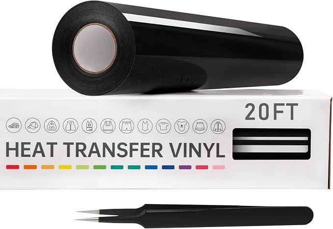 VinylRus Heat Transfer Vinyl-12” x 20ft Black Iron on Vinyl Roll by VinylRus