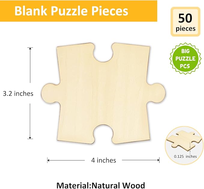 50 Piece Blank Wooden Puzzle Jumbo Size, Each Piece 4x3.2 Inches | Wooden Blank - Image 5
