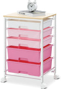 SYKIARIOL Utility Cart with 5 Drawers, Storage Drawer Cart with Wooden Tabletop by SYKIARIOL