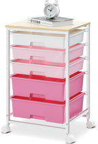SYKIARIOL Utility Cart with 5 Drawers, Storage Drawer Cart with Wooden Tabletop by SYKIARIOL