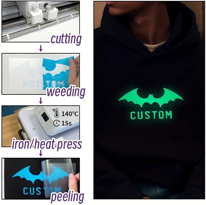 Fluorescent Glow in Dark HTV, Luminous Heat Transfer Lettering Film Glow in The - Image 3
