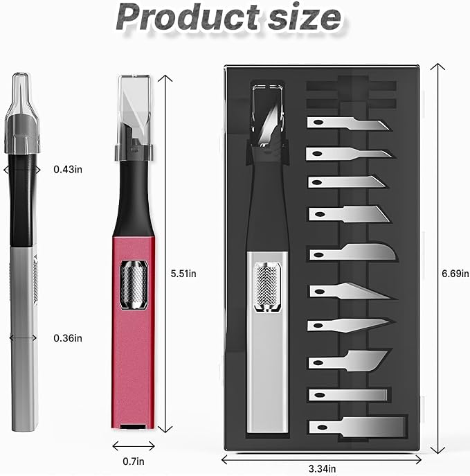 Precision Craft Knife Set – 10 Carbon Steel Blades, Hidden Blade Storage Handle - Image 2