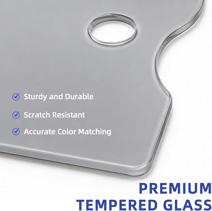 2 Pack 10x14 Inch Natural Grey Tempered Glass Palettes, Handy Oval&Rectangular - Image 3