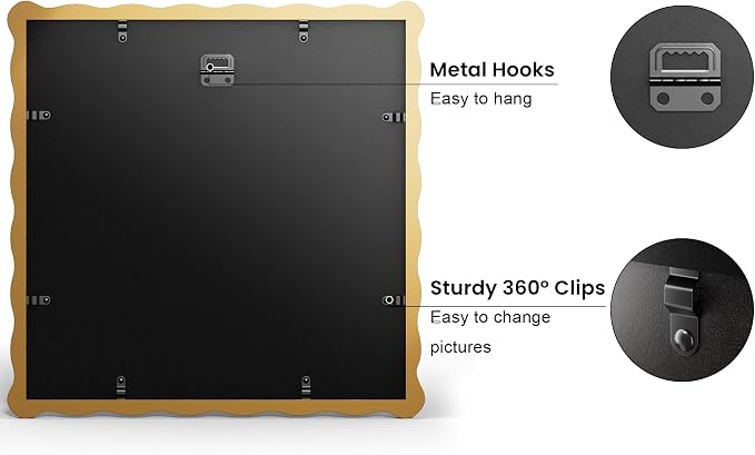 12x12 Picture Frame with Mat for 10x10, Wavy Edge Wooden Real Glass Photo Frame - Image 4
