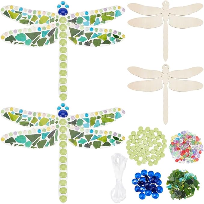 WEBEEDY Make 2 Dragonfly Glass Mosaic Kit DIY Craft Glass Kit by WEBEEDY