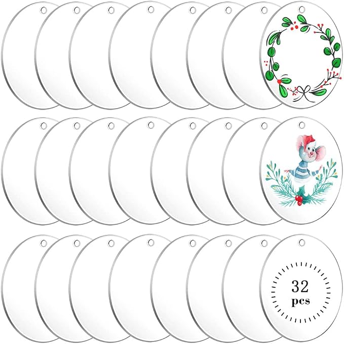 32pcs 2.5Inch Clear Acrylic Ornament Blanks by XWAIO