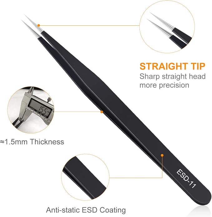 kaverme 9PCS Precision Tweezers Set, Upgraded Anti-Static Stainless Steel of - Image 3