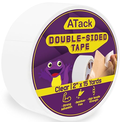 ATack Clear Double-Sided Tape, Tear by Hand, Wall Safe Heavy-Duty Double Sides by ATack