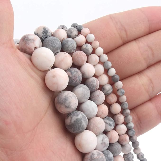 36pcs Natural Matte Pink Zebra Gemstone Beads，10mm Frosted Round Loose Stone - Image 7