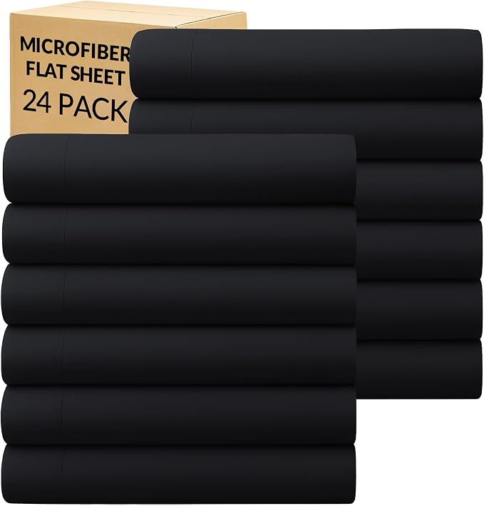 GOLD TEXTILES Queen Flat Sheet 24 Pack – Brushed Microfiber Top Sheets by GOLDTEXTILES
