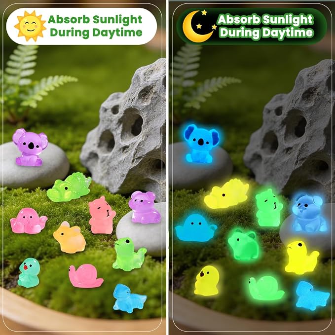 DIYDEC 184PCS Luminous Mini Resin Animals, Miniatures Figures Glow in The Dark - Image 5