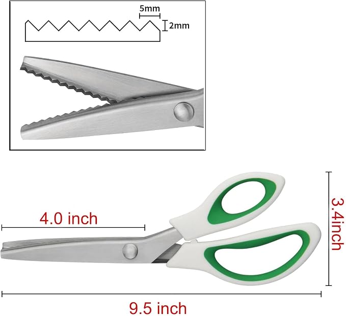 JISTL Green Pinking Shears Comfort Grips Crafts Zig Zag Cut Sewing Scissors - Image 4