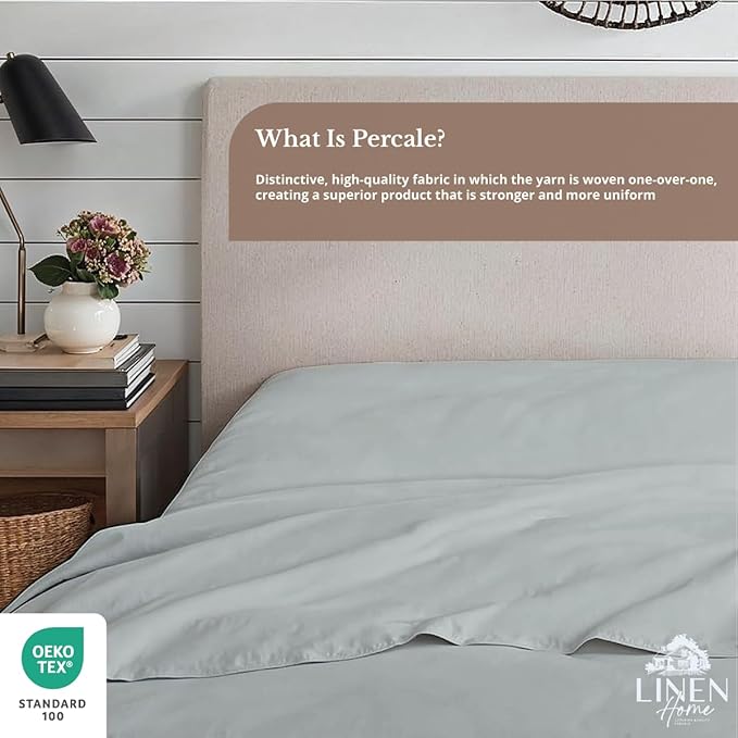 Linen Home 100% Cotton Percale 1 Flat Sheet, Queen Size - Image 4