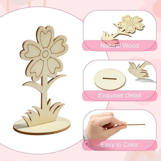 30 pcs 6 Styles Spring Flower Theme Unfinished Wooden Cutout Charms Cute Floral - Image 3