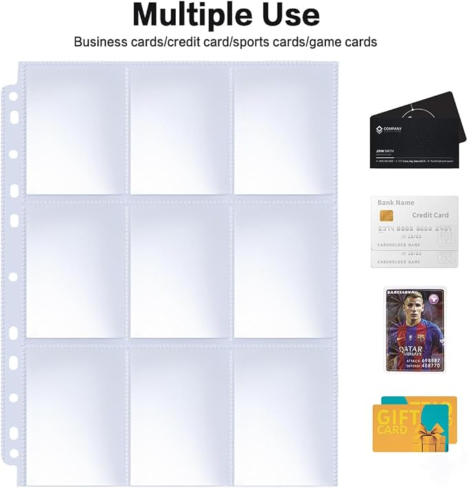 HERKKA Trading Card Sleeve Pages, 100 Pack 9 Pocket Album Pages 11 Holes Fit 3 - Image 7