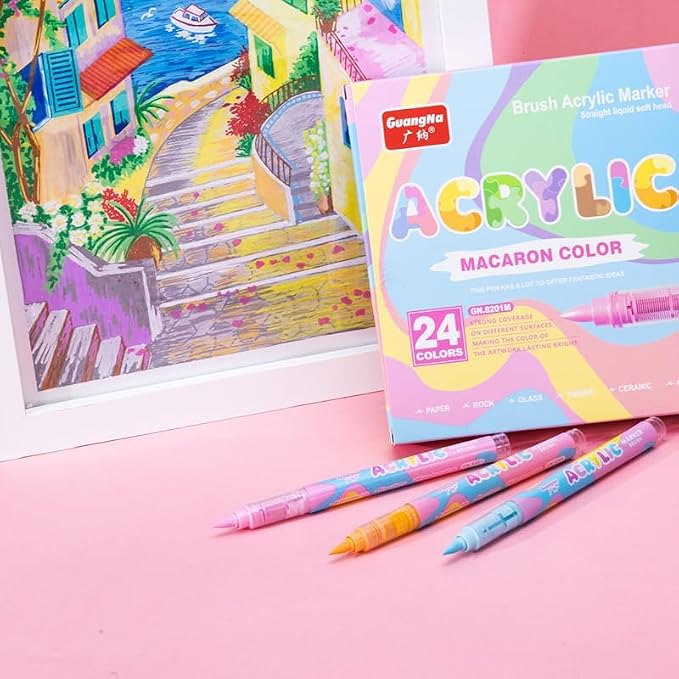 Guangna Water-Based Acrylic Markers Set, 24 Colors acrylic paint markers - Image 2