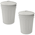 Plexon 13-Gallon Galvanized Steel Round Trash Can with Lid, Indoor and Outdoor Use, Durable Construction, Retro Design, Stylish Beige 2 Pack