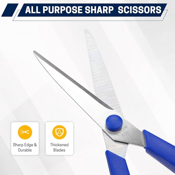 BURVAGY 8" 10 Pack All Purpose Heavy Duty Scissors- Comfort-Grip Sharp Scissors - Image 4