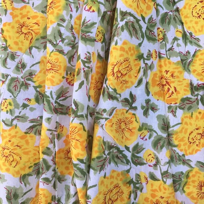 E-Tailor® Indian Ethnic 100% Cotton Voile Running Hand Block Print Natural - Image 3