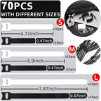 70pcs Cable Ties Reusable Black and White Wire Ties Cable Management Cord Ties - Image 3