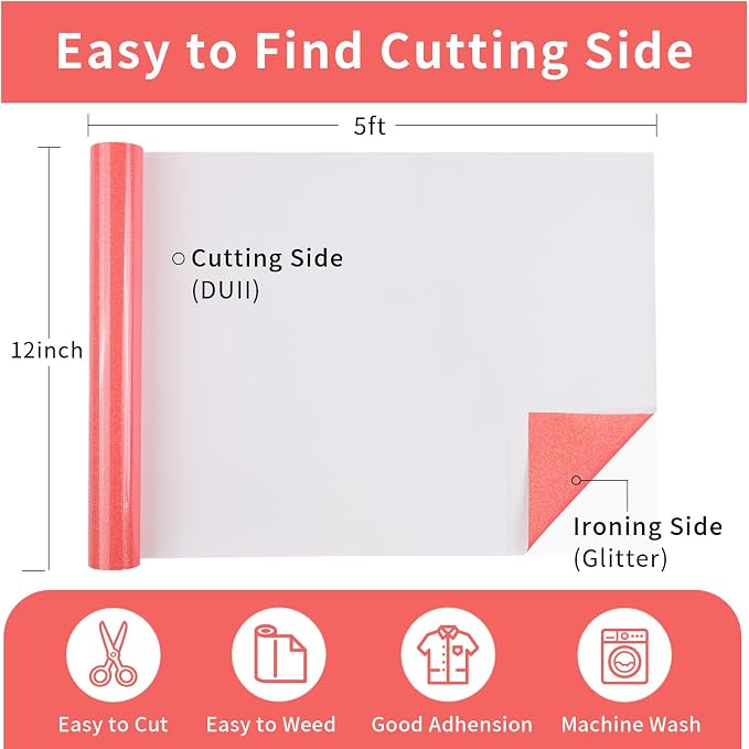 Glitter Puff Vinyl Heat Transfer, Neon Red Puff HTV Iron on Vinyl 12" x5ft | 3D - Image 5