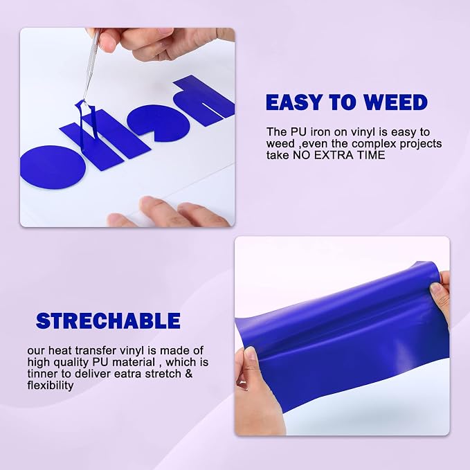 XSEINO Heat Transfer Vinyl Roll, RoyalBlue Iron on Vinyl Roll - Image 6