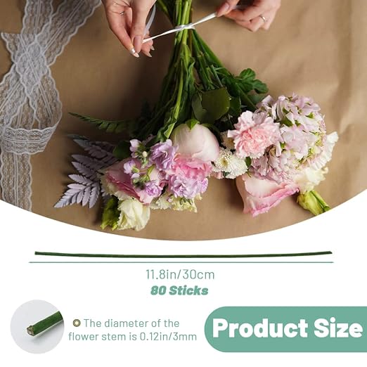 80Pcs Floral Wire, 30cm/11.8in Length 3mm/0.12in Diameter Floral Stems - Image 2