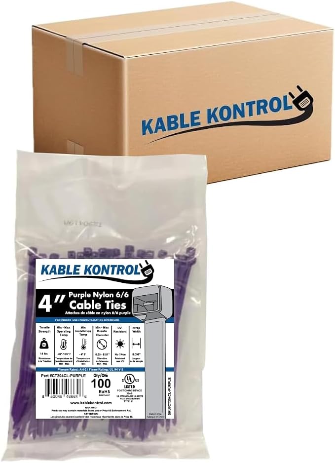 Kable Kontrol Purple Zip Ties 4 Inch 40, 18 Lbs Tensile Strength, Bulk Pack by KABLEKONTROL%C2%AE