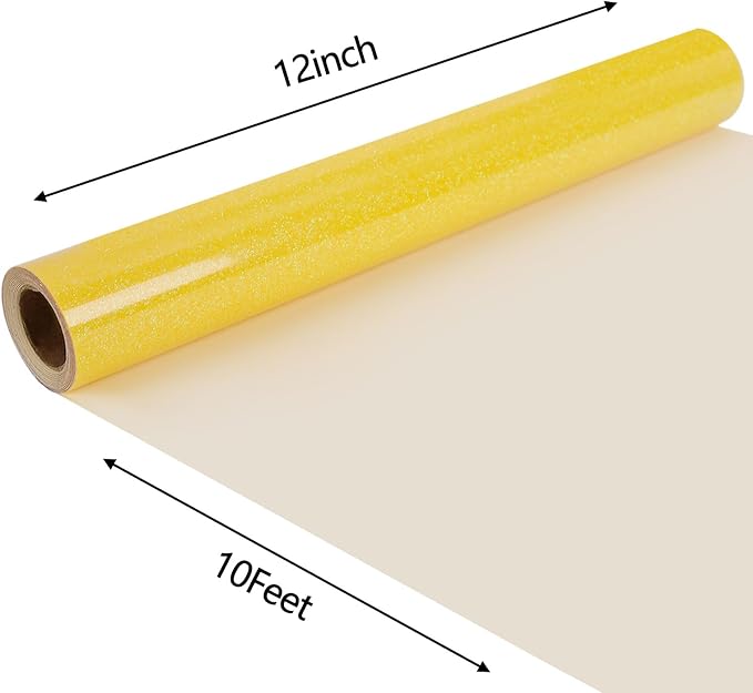 FUNKAKA Glitter Fluorescent Gold HTV Heat Transfer Vinyl Rolls, Glitter HTV - Image 2