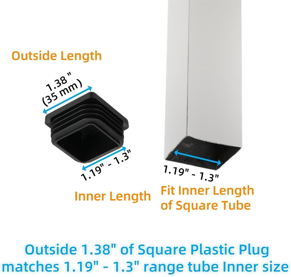 Furnigear Plastic Plugs Tubing End Cap Chair End Caps Outside Bottom Tubing Caps Square Furniture Sliders Glides Black (24, Fit 1.19-1.3" Square Tube Inner Size)